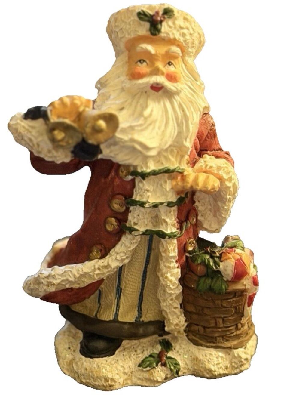 Vintage 1990s Style Santa Bells Toy Filled Chimney Resin Figurine 4"